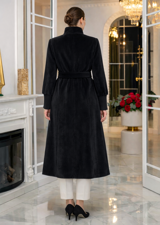 1391 مانطو فرنسي فرو ارنب - اسود