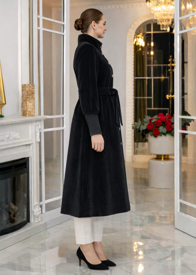 1391 مانطو فرنسي فرو ارنب - اسود