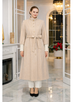 ترانشكوت شتوي مبطن قماش فرو فرس بياقة مرتفعة 1391 - بيج