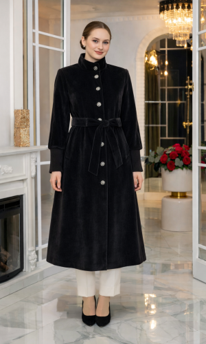 ترانشكوت شتوي مبطن قماش فرو فرس بياقة مرتفعة 1391 - بني