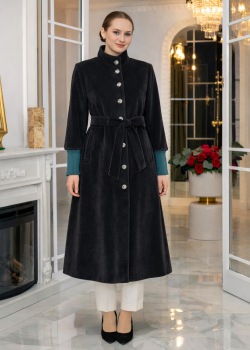 ترانشكوت شتوي مبطن قماش فرو فرس بياقة مرتفعة 1391 - رمادي