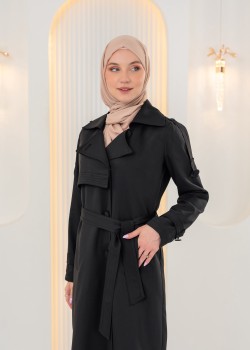 ترانشكوت كتان أنيق بحزام 1240 - اسود