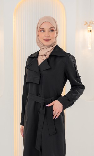 ترانشكوت كتان أنيق بحزام 1240 - اسود