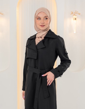 ترانشكوت كتان أنيق بحزام 1240 - اسود