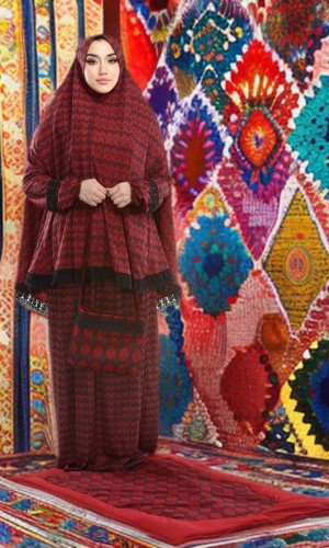 طقم صلاة ليكرا ساندي مع حقيبة للمصحف وسجادة 701 - خمري