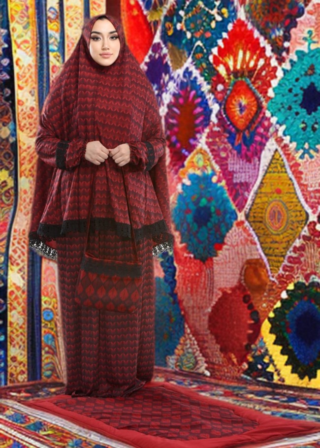 طقم صلاة ساندي مع سجادة مبطنة 701 - خمري