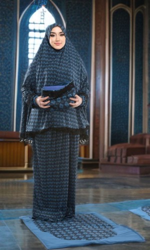 طقم صلاة ليكرا ساندي مع حقيبة للمصحف وسجادة 701 - تركواز