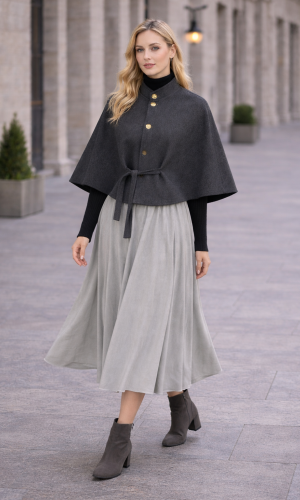 كاب نسائي جوخ فاخر بدون أكمام 1281 - رمادي