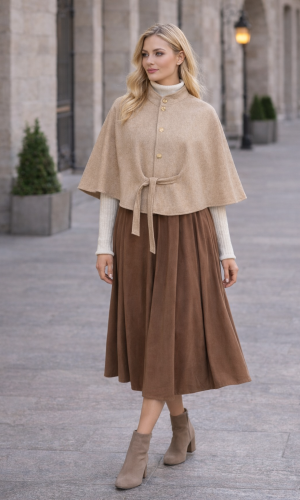 كاب نسائي جوخ فاخر بدون أكمام 1281 - بيج