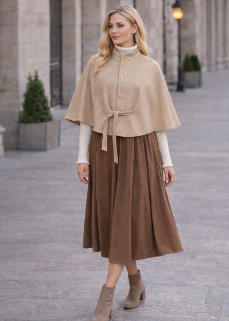 Women's Premium Sleeveless Flannel Cape 1281 - beige - HIJAB