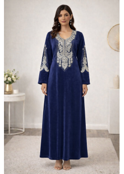 كلابية مخمل مطرزة بتصميم عصري 301  - كحلي