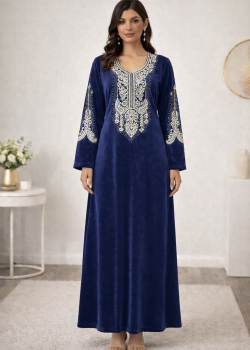 كلابية مخمل مطرزة بتصميم عصري 301  - كحلي