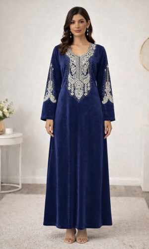 كلابية مخمل مطرزة بتصميم عصري 301  - كحلي