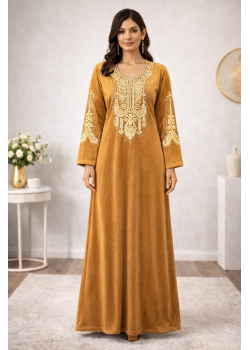 كلابية مخمل مطرزة بتصميم عصري 301  - عسلي