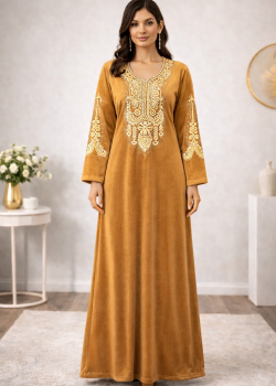 كلابية مخمل مطرزة بتصميم عصري 301  - عسلي