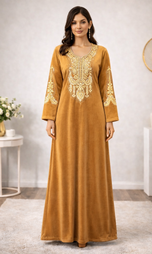 كلابية مخمل مطرزة بتصميم عصري 301  - عسلي