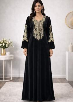 كلابية مخمل مطرزة بتصميم عصري 301  - اسود