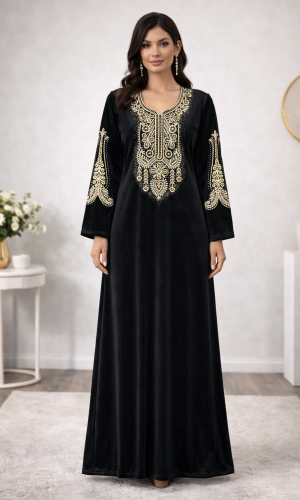 كلابية مخمل مطرزة بتصميم عصري 301  - اسود