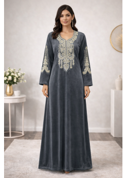 كلابية مخمل مطرزة بتصميم عصري 301  - فضي