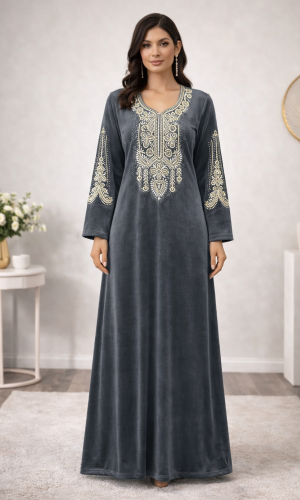 كلابية مخمل مطرزة بتصميم عصري 301  - فضي