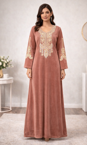 كلابية مخمل مطرزة بتصميم عصري 301  - بودرة