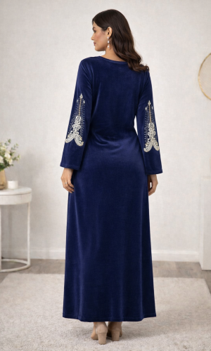 كلابية مخمل مطرزة بتصميم عصري 301  - كحلي