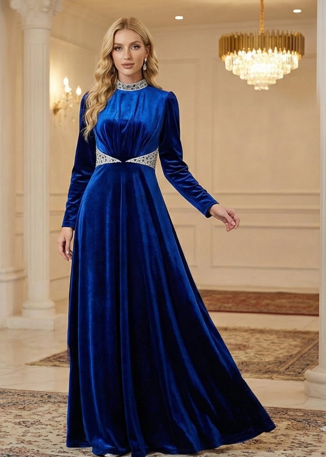 4002 فستان مخمل  - blue