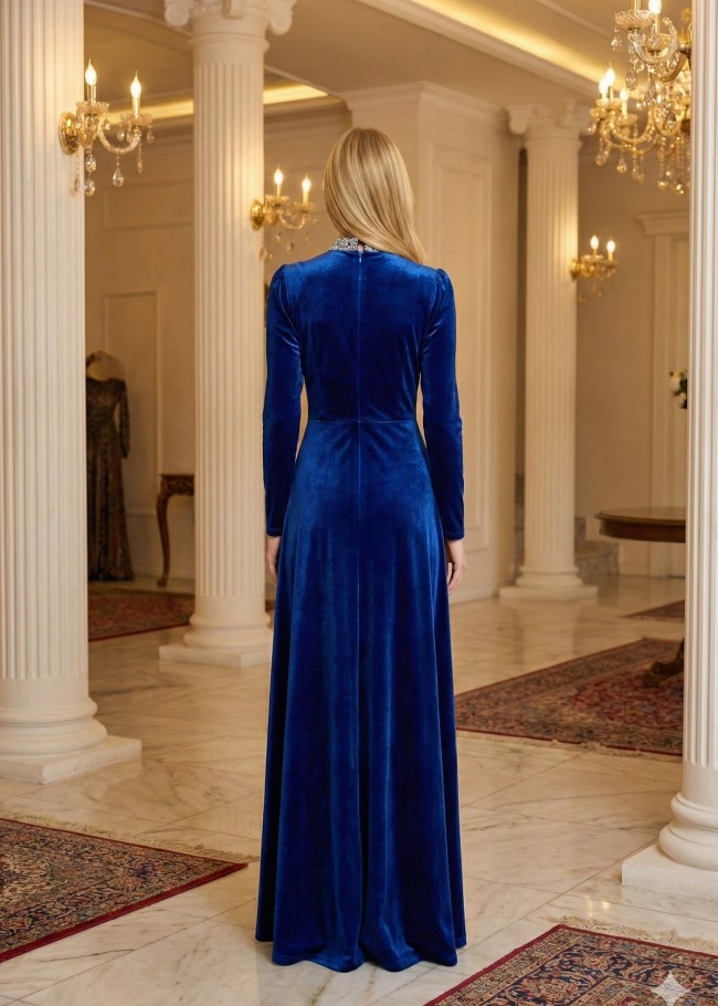 4002 فستان مخمل  - blue