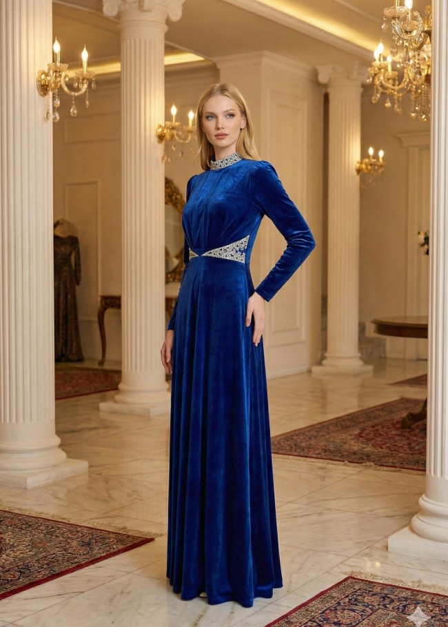 4002 فستان مخمل  - blue