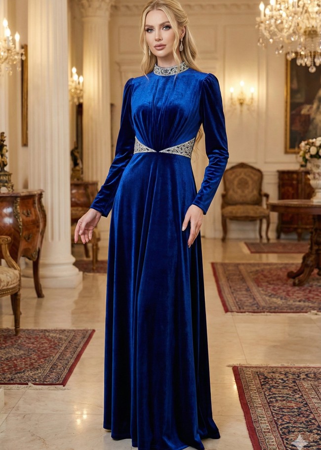 4002 فستان مخمل  - blue