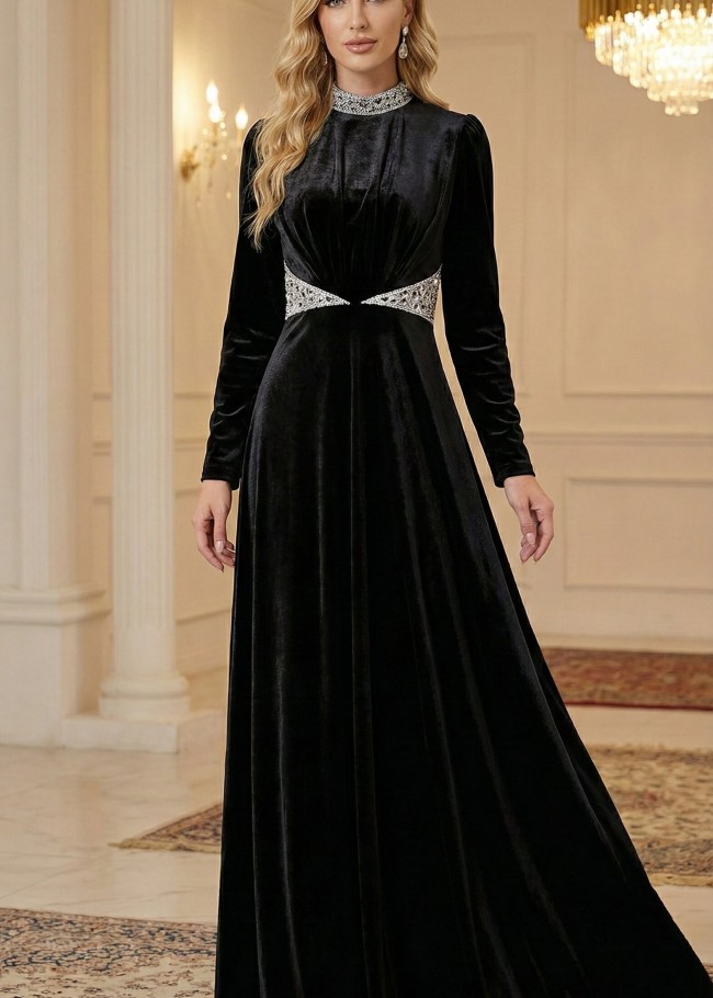 4002 فستان مخمل  - اسود