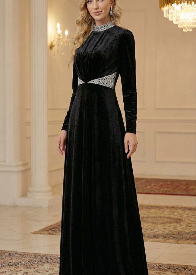 4002 فستان مخمل  - اسود