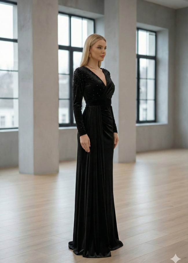 4004 فستان مخمل  - black