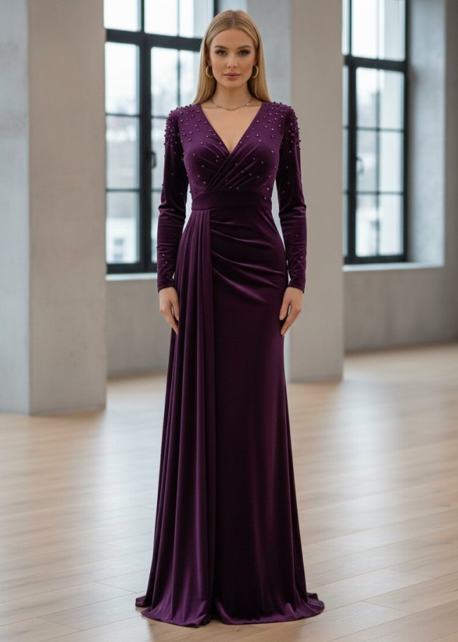 4004 فستان مخمل  - Lila