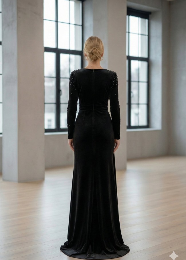 4004 فستان مخمل  - black