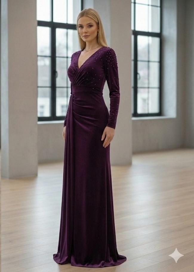 4004 فستان مخمل  - Lila