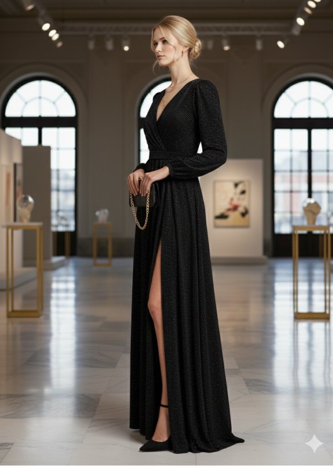 4006 فستان مخمل  - Schwarz