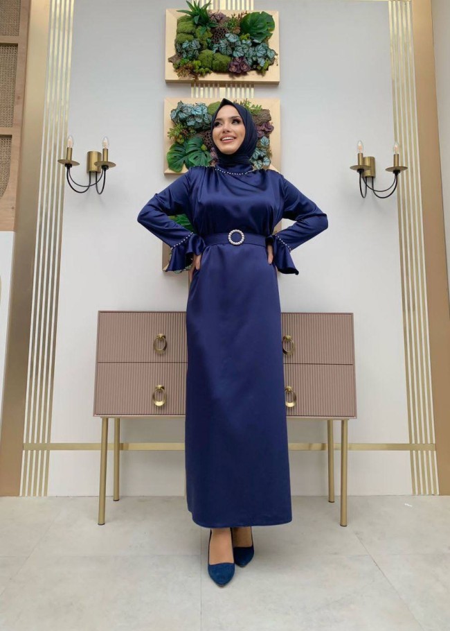 4007 فستان ساتان  - deep blue