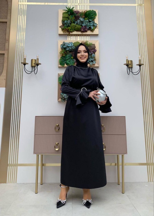 4007 فستان ساتان  - اسود