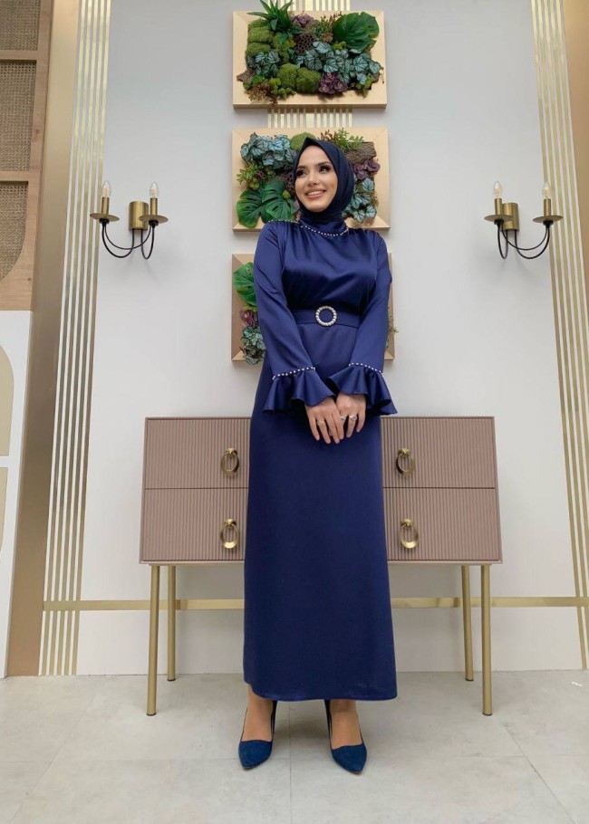 4007 فستان ساتان  - deep blue