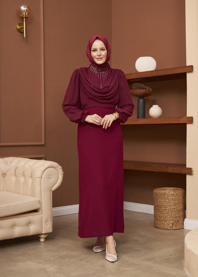 4009 فستان شيفون - خمري