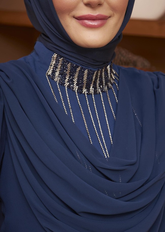 4009 فستان شيفون - deep blue