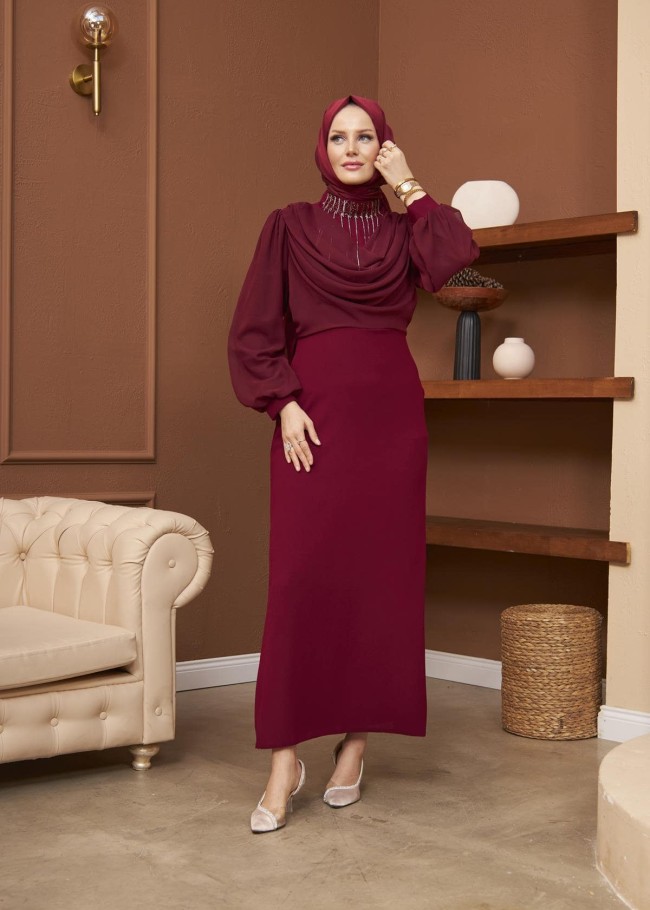 4009 فستان شيفون - خمري