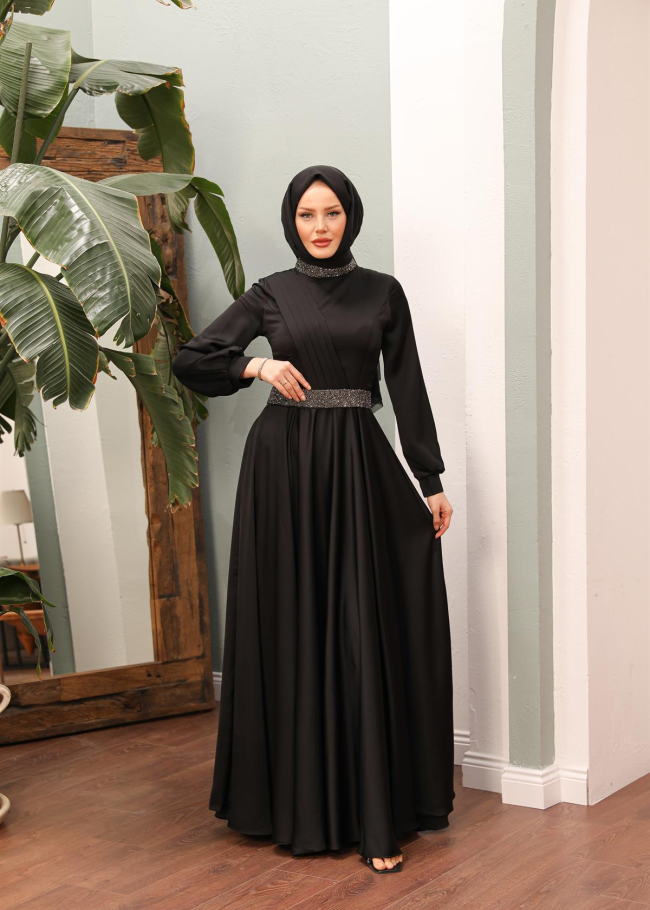 4011 فستان ساتان - اسود