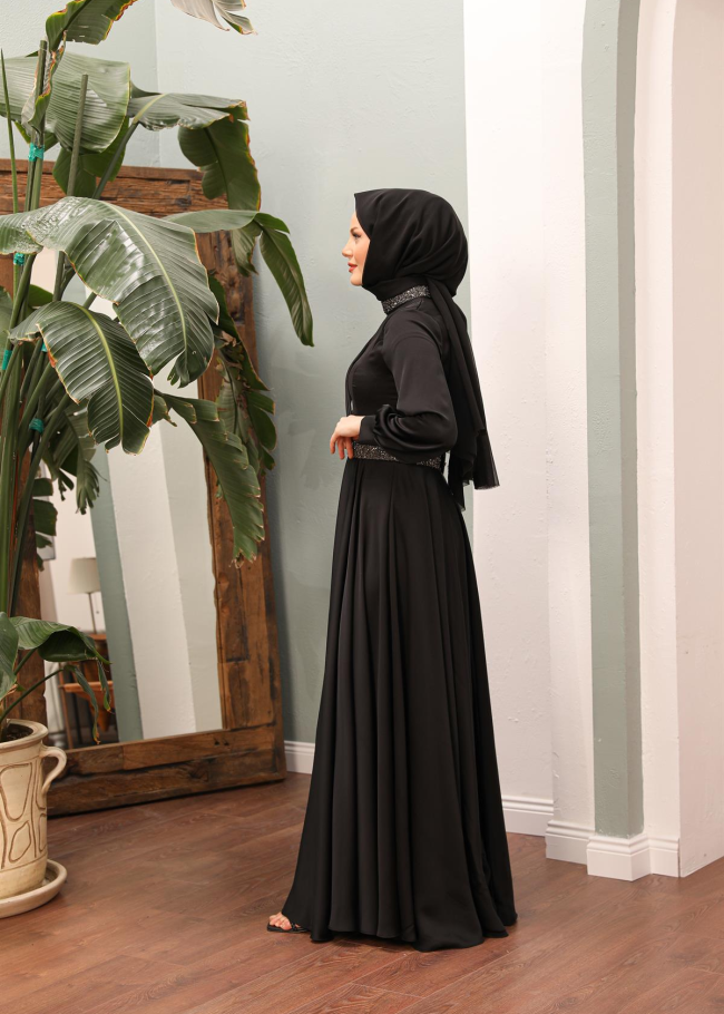 4011 فستان ساتان - اسود