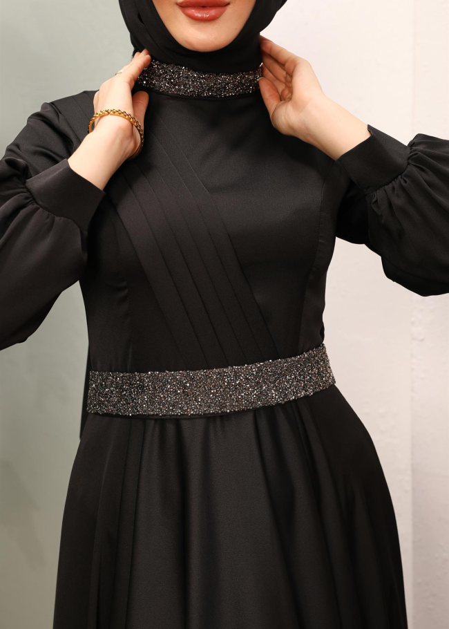 4011 فستان ساتان - اسود