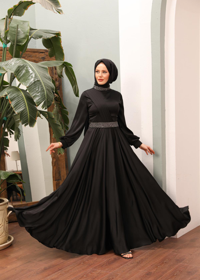 4011 فستان ساتان - اسود