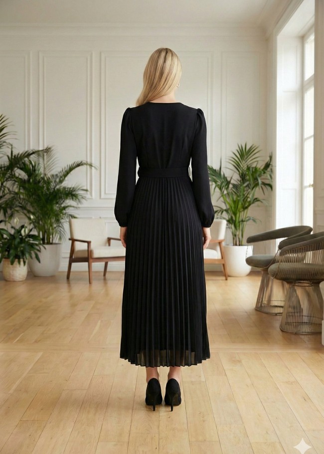 4012 فستان كريب بليسيه - black