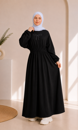 4069  فستان قطن ببيونة - اسود