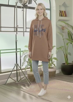 بلوزة هودي قطنية طويلة - قالب أوروبي عريض 101 - شوكو